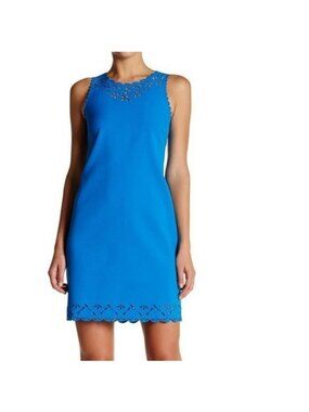 J. Crew Blue Floral Laser Cut Sleeveless Shift Dress, Size 10